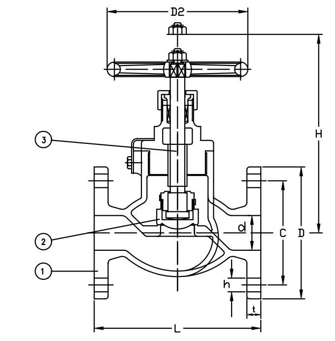 JIS F7301 Marine Bronze Globe Valve Drawing